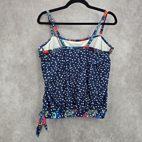 Blue Polka Dot Stretch Tie Boho White Tank Top Tankini Swimwear XL‎ Extra Large - Picture 2 of 6